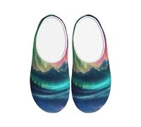 WOmeng Pantuflas de TPR con estampado de luces del norte oscuras para adultos, suaves, para interiores, casa, primavera, viajes, hogar, calzado cómodo