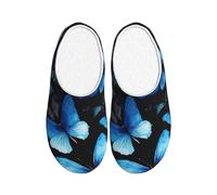 WOmeng Pantuflas de TPR con estampado de mariposas azules y flores blancas para adultos, suaves, para interiores, casa, primavera, viajes, hogar, calzado cómodo