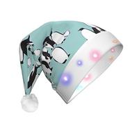 WOmeng Sombrero de Navidad unisex con estampado de pingüinos lindos para adultos, con luces, accesorio de día festivo, sombreros de Papá Noel para fiesta de Navidad