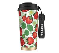 WOmeng Taza de café de acero inoxidable con estampado de fresas para bebidas frías y calientes, oficina, camping, uso diario