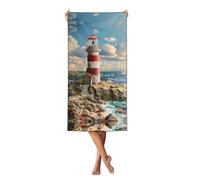 WOmeng The Seaside Lighthouse - Toalla de playa con estampado de faro para viajes, exteriores, adultos, niños, decoración del hogar, regalo para picnic familiar, camping