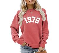 Women's 1976 Sweatshirt Casual Long Sleeve Crewneck Pullover Tops Mom Loose Blouse Birthday Gift Shirts