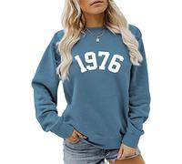 Women's 1976 Sweatshirt Casual Long Sleeve Crewneck Pullover Tops Mom Loose Blouse Birthday Gift Shirts