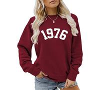 Women's 1976 Sweatshirt Casual Long Sleeve Crewneck Pullover Tops Mom Loose Blouse Birthday Gift Shirts