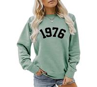 Women's 1976 Sweatshirt Casual Long Sleeve Crewneck Pullover Tops Mom Loose Blouse Birthday Gift Shirts