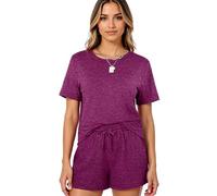 Women's 2 Piece Lounge Set Casual Short Sleeve T Shirt and Shorts Outfit Solid Color Relaxed Fit Summer Pajamas Sleepwear Loungewear for Women
