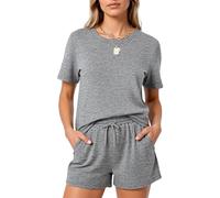 Women's 2 Piece Lounge Set Casual Short Sleeve T Shirt and Shorts Outfit Solid Color Relaxed Fit Summer Pajamas Sleepwear Loungewear for Women