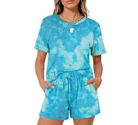 Women's 2 Piece Outfits Short Sleeve T Shirt and Shorts Set Casual Loungewear Elastic Waist Drawstring Solid Color Summer Vacation Home Wear Black