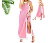 Women's 2 Piece Sets Casual Boho Color Block Sleeveless Side Split Long Dresses Maxi Dress Matching Shorts (Pink,S)