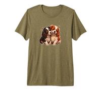 Womens 2 Puppies Two Tricolor Cavalier King Charles Spaniel Camiseta Premium