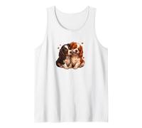 Womens 2 Puppies Two Tricolor Cavalier King Charles Spaniel Camiseta sin Mangas