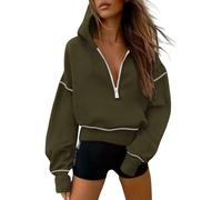 Women's 2025 Fall Hooded Sweatshirts,Trendy Queen Half Zip Pullover Hoodies, Jackets Fall Fashion Outfits Clothing(Army Green,XL)