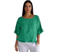 Women's 2026 Cute Ruffle Three Quarter Sleeve Linen Top with Crewneck Design for Casual Spring Summer Fashion