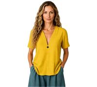 Women's 2026 Summer Linen V Neck Short Sleeve Top with Button Detail, Plus Size Boho Style Blouse for Hawaiian Vacation and Casual Wear