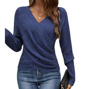 Womens 2026 V Neck Sweater Criss Cross Pullover,Elegant Women's Casual Knit Sweater, Korean Style Holiday Fashion Top,Long Sleeve Warm Pullover for Spring & Fall (Blue,XXL)