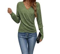 Womens 2026 V Neck Sweater Criss Cross Pullover,Elegant Women's Casual Knit Sweater, Korean Style Holiday Fashion Top,Long Sleeve Warm Pullover for Spring & Fall (Green,XL)