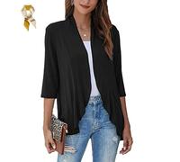 Women's 3/4 Sleeve Cardigan Ruffled Bottom Open Front Tops,Casual Loose Solid Shirts Spring Fall Fashion Cardigans