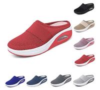 Womens Air Cushion Slip-On Walking Shoes Orthopedic Diabetic Walking Shoes, Breathable Casual Platform Mesh Mules Sandals Walking Sneaker for Women Men (EUR 40,Red)
