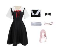 Women's Anime Cosplay Costume for Fujiwara Chika School Uniform Dress with Headwear Bow Tie Wig