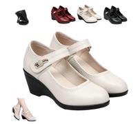 Women's Ankle Strap Wedge Heel Mary Janes Closed Toe Leather Mary Jane | Women's Chunky Sandals Loafers with Adjustable Ankle Straps,Lightweight Non-Slip Soft Arch Support Orthopedic Dress Pumps