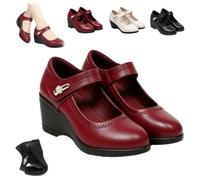 Women's Ankle Strap Wedge Heel Mary Janes Closed Toe Leather Mary Jane | Women's Chunky Sandals Loafers with Adjustable Ankle Straps,Lightweight Non-Slip Soft Arch Support Orthopedic Dress Pumps