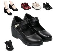 Women's Ankle Strap Wedge Heel Mary Janes Closed Toe Leather Mary Jane | Women's Chunky Sandals Loafers with Adjustable Ankle Straps,Lightweight Non-Slip Soft Arch Support Orthopedic Dress Pumps