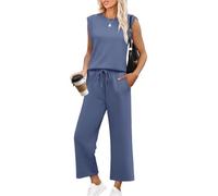 Women's Autumn Loose-Fitting Sleeveless Set with Round Neck Top and Wide-Leg Pants, Comfortable Casual Outfit for Everyday Wear