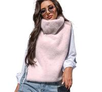 Women's Autumn Mink Vest Solid Color Turtleneck Sleeveless Pullover Lady Coat Slouchy-Style Chic Outwear For Female(Pink,S)