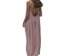 Womens Backless Cami Dress for Women - Strappy Sleeveless Sundress with Tie Back, Sexy Summer Slip Dress (Pink,M)