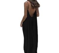 Womens Backless Cami Dress for Women - Strappy Sleeveless Sundress with Tie Back, Sexy Summer Slip Dress (Black,XXL)
