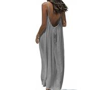 Womens Backless Cami Dress for Women - Strappy Sleeveless Sundress with Tie Back, Sexy Summer Slip Dress (Gray,L)