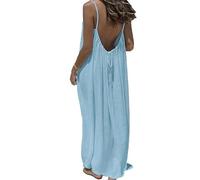 Womens Backless Cami Dress for Women - Strappy Sleeveless Sundress with Tie Back, Sexy Summer Slip Dress (Light Blue,L)
