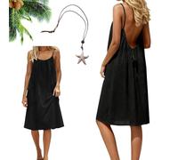 Women's Backless Cami Maxi Dress Summer Casual Loose Sleeveless Lounge Sundress for Beach Holiday (FR/ES, Letras, M, Regular, Regular, Black)