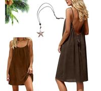 Women's Backless Cami Maxi Dress Summer Casual Loose Sleeveless Lounge Sundress for Beach Holiday (FR/ES, Letras, L, Regular, Regular, Brown)
