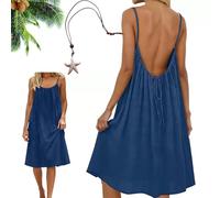 Women's Backless Cami Maxi Dress Summer Casual Loose Sleeveless Lounge Sundress for Beach Holiday (FR/ES, Letras, XXL, Regular, Regular, Navy)