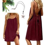 Women's Backless Cami Maxi Dress Summer Casual Loose Sleeveless Lounge Sundress for Beach Holiday (FR/ES, Letras, XL, Regular, Regular, Burgundy)