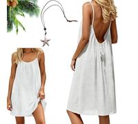 Women's Backless Cami Maxi Dress Summer Casual Loose Sleeveless Lounge Sundress for Beach Holiday (FR/ES, Letras, L, Regular, Regular, White)