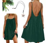 Women's Backless Cami Maxi Dress Summer Casual Loose Sleeveless Lounge Sundress for Beach Holiday (FR/ES, Letras, L, Regular, Regular, Dark Green)
