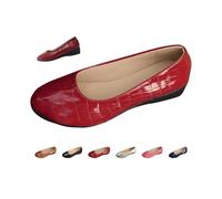 Women's Ballet Flats Shoes, Low Wedge Leather Slip-On Loafers, Solid Color Round Toe Dressy Casual Comfortable Cushioned Business Office Work Driving Walking Shoes (Red,35)