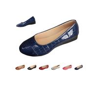 Women's Ballet Flats Shoes, Low Wedge Leather Slip-On Loafers, Solid Color Round Toe Dressy Casual Comfortable Cushioned Business Office Work Driving Walking Shoes (Blue,39)