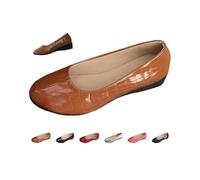 Women's Ballet Flats Shoes, Low Wedge Leather Slip-On Loafers, Solid Color Round Toe Dressy Casual Comfortable Cushioned Business Office Work Driving Walking Shoes (Brown,38)