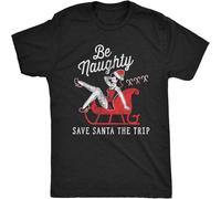 Womens Be Naughty Save Santa The Trip Tshirt Funny Sleigh Christmas Novelty tee Black S