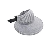 Womens Beach Straw Sun Hats Ladies Ponytail Hole Wide Brim Summer Visor Foldable Hat Sun Protection Packable for Holiday Travel Pool