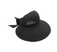 Womens Beach Straw Sun Hats Ladies Ponytail Hole Wide Brim Summer Visor Foldable Hat Sun Protection Packable for Holiday Travel Pool