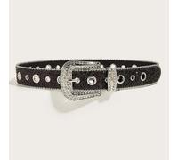 Women's Belt Gothic Black Silver Metal Buckle Trend Rhinestone Belt Nightclub Rock HipHop Y2K Style Women Jeans Belts Lady Belts