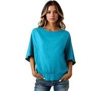 Women's Black Linen Batwing Sleeve Blouse with Elastic Waist for Summer Casual Wear, Beach Holiday, Cruise, Plus Size Short Sleeve Top