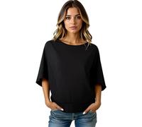 Women's Black Linen Batwing Sleeve Blouse with Elastic Waist for Summer Casual Wear, Beach Holiday, Cruise, Plus Size Short Sleeve Top