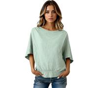 Women's Black Linen Batwing Sleeve Blouse with Elastic Waist for Summer Casual Wear, Beach Holiday, Cruise, Plus Size Short Sleeve Top