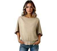 Women's Black Linen Batwing Sleeve Blouse with Elastic Waist for Summer Casual Wear, Beach Holiday, Cruise, Plus Size Short Sleeve Top