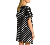 Women's Black Paisley Print Chiffon Beach Cover Up with Pom Pom Trim Loose Fit V Neck Summer Tunic Swimwear Kaftan Dress for Vacation Pool Party